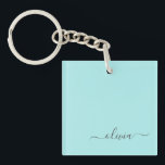 Aqua Blue Blauwgroen modern script meisjesmonogram Sleutelhanger<br><div class="desc">Aqua Blue Blauwgroen Simple Script Monogram Name Sleutelhanger. Dit maakt de perfecte liefhebbende 16 verjaardag,  bruiloft,  vrijgezellenfeest,  verjaardagsdag,  baby shower of vrijgezellenfeest voor iemand die van luxe glam en stijl houdt.</div>