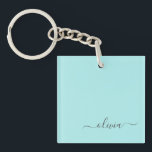 Aqua Blue Blauwgroen modern script meisjesmonogram Sleutelhanger<br><div class="desc">Aqua Blue Blauwgroen Simple Script Monogram Name Sleutelhanger. Dit maakt de perfecte liefhebbende 16 verjaardag,  bruiloft,  vrijgezellenfeest,  verjaardagsdag,  baby shower of vrijgezellenfeest voor iemand die van luxe glam en stijl houdt.</div>