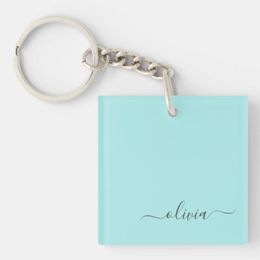 Aqua Blue Blauwgroen modern script meisjesmonogram Sleutelhanger (voorkant)