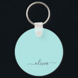 Aqua Blue Blauwgroen modern script meisjesmonogram Sleutelhanger<br><div class="desc">Aqua Blue Blauwgroen Simple Script Monogram Name Keychains (Sleutelhanger). Dit maakt de perfecte liefhebbende 16 verjaardag,  bruiloft,  vrijgezellenfeest,  verjaardagsdag,  baby shower of vrijgezellenfeest voor iemand die van luxe glam en stijl houdt.</div>
