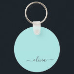 Aqua Blue Blauwgroen modern script meisjesmonogram Sleutelhanger<br><div class="desc">Aqua Blue Blauwgroen Simple Script Monogram Name Keychains (Sleutelhanger). Dit maakt de perfecte liefhebbende 16 verjaardag,  bruiloft,  vrijgezellenfeest,  verjaardagsdag,  baby shower of vrijgezellenfeest voor iemand die van luxe glam en stijl houdt.</div>