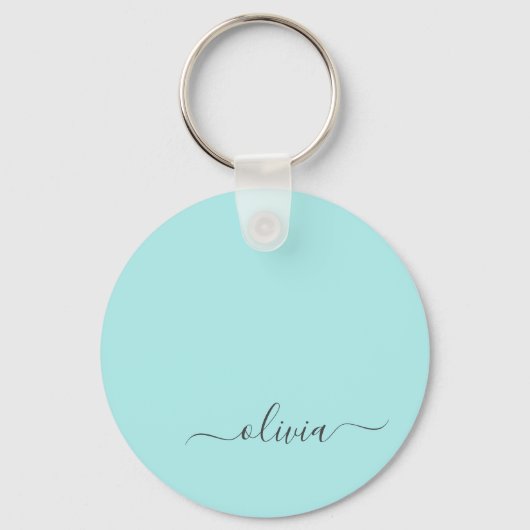 Aqua Blue Blauwgroen modern script meisjesmonogram Sleutelhanger (Voorkant)