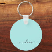 Aqua Blue Blauwgroen modern script meisjesmonogram Sleutelhanger (Voorkant)