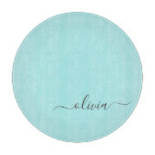 Aqua Blue Blauwgroen modern script meisjesmonogram Snijplank (Voorkant)