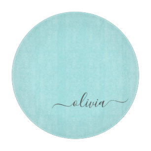 Aqua Blue Blauwgroen modern script meisjesmonogram Snijplank