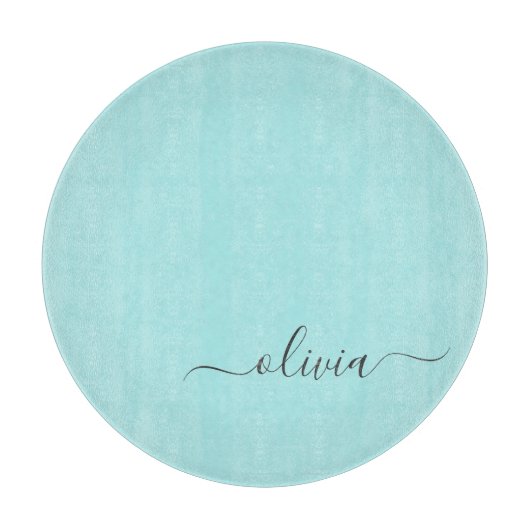 Aqua Blue Blauwgroen modern script meisjesmonogram Snijplank (Voorkant)