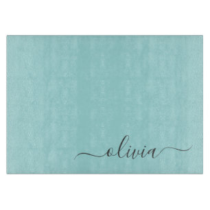 Aqua Blue Blauwgroen modern script meisjesmonogram Snijplank