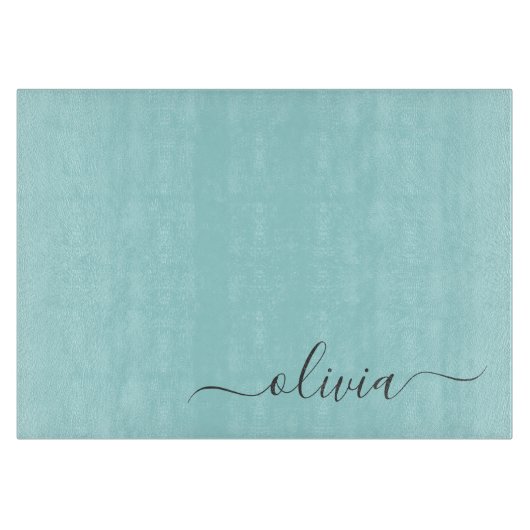 Aqua Blue Blauwgroen modern script meisjesmonogram Snijplank (Voorkant)
