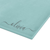 Aqua Blue Blauwgroen modern script meisjesmonogram Snijplank (Hoek)