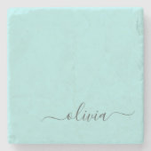 Aqua Blue Blauwgroen modern script meisjesmonogram Stenen Onderzetter (Voorkant)