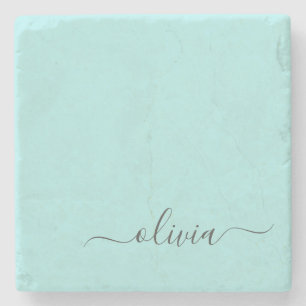 Aqua Blue Blauwgroen modern script meisjesmonogram Stenen Onderzetter