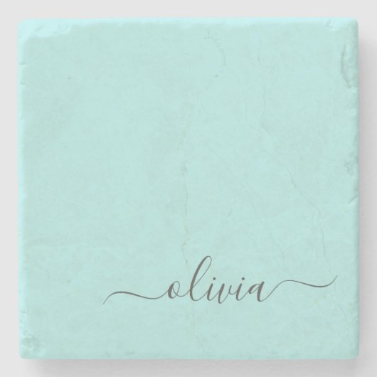 Aqua Blue Blauwgroen modern script meisjesmonogram Stenen Onderzetter (Voorkant)