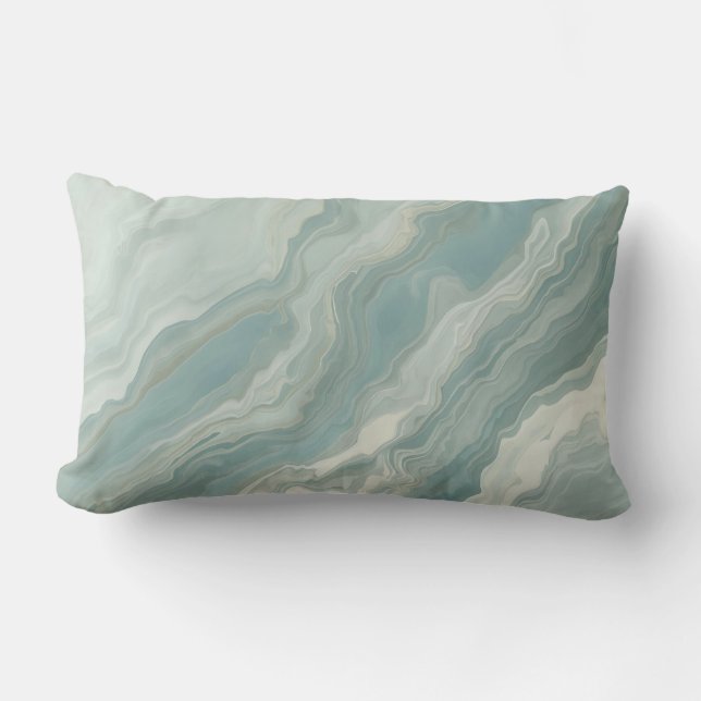 Aqua Blue Blauwgroen Sage Green Abstract Print Kussen (Voorkant)
