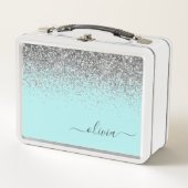 Aqua Blue Blauwgroen Silver Glitter Monogram (Voorkant)