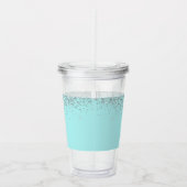 Aqua Blue Blauwgroen Silver Glitter Monogram Acryl Drinkbeker (Rechts)