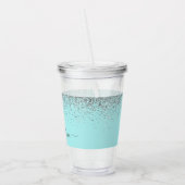Aqua Blue Blauwgroen Silver Glitter Monogram Acryl Drinkbeker (Links)