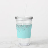 Aqua Blue Blauwgroen Silver Glitter Monogram Acryl Drinkbeker (Achterkant)