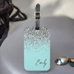 Aqua Blue Blauwgroen Silver Glitter Monogram Bagagelabel<br><div class="desc">Aqua Blue Blauwgroen Silver Glitter Monogram Naam Bagage Label. Dit maakt het perfecte leuke cadeau van 16 jaar,  bruiloft,  vrijgezellenfeest,  baby shower of vrijgezellenfeest voor iemand die in stijl reist.</div>