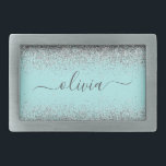 Aqua Blue Blauwgroen Silver Glitter Monogram Gesp<br><div class="desc">Aqua Blue - Blauwgroen en Zilver Sparkle Glitter Script Monogram Name Belt Buckle. Dit maakt het perfecte afstuderen,  zoete 16 16,  18,  21,  30,  40,  50,  60,  70,  80,  90,  100 jaar,  bruiloft,  vrijgezellenfeest,  verjaardagsfeest,  baby shower of bachelorette cadeau voor iemand die van glam luxe en stijlvolle stijl houdt.</div>