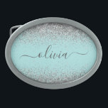 Aqua Blue Blauwgroen Silver Glitter Monogram Gesp<br><div class="desc">Aqua Blue - Blauwgroen en Zilver Sparkle Glitter Script Monogram Name Belt Buckle. Dit maakt het perfecte afstuderen,  zoete 16 16,  18,  21,  30,  40,  50,  60,  70,  80,  90,  100 jaar,  bruiloft,  vrijgezellenfeest,  verjaardagsfeest,  baby shower of bachelorette cadeau voor iemand die van glam luxe en stijlvolle stijl houdt.</div>