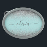 Aqua Blue Blauwgroen Silver Glitter Monogram Gesp<br><div class="desc">Aqua Blue - Blauwgroen en Zilver Sparkle Glitter Script Monogram Name Belt Buckle. Dit maakt het perfecte afstuderen,  zoete 16 16,  18,  21,  30,  40,  50,  60,  70,  80,  90,  100 jaar,  bruiloft,  vrijgezellenfeest,  verjaardagsfeest,  baby shower of bachelorette cadeau voor iemand die van glam luxe en stijlvolle stijl houdt.</div>