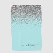 Aqua Blue Blauwgroen Silver Glitter Monogram Golfhanddoek (Voorkant)