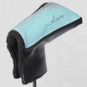 Aqua Blue Blauwgroen Silver Glitter Monogram Golfheadcover (3/4 voorkant)