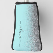 Aqua Blue Blauwgroen Silver Glitter Monogram Golfheadcover (Draai 90)