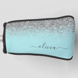 Aqua Blue Blauwgroen Silver Glitter Monogram Golfheadcover