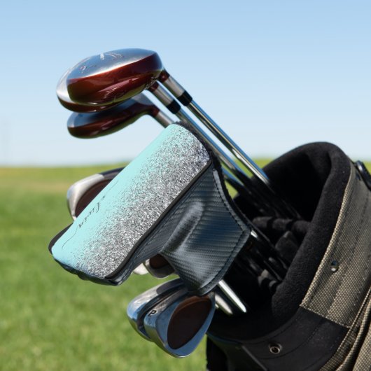 Aqua Blue Blauwgroen Silver Glitter Monogram Golfheadcover (Insitu)