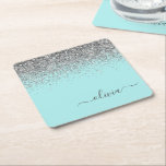 Aqua Blue Blauwgroen Silver Glitter Monogram Kartonnen Onderzetters<br><div class="desc">Aqua Blue - Blauwgroen en Zilver Sparkle Glitter Script Monogram Name Paper Onderzetters. Dit maakt het perfecte afstuderen,  de verjaardag,  de bruiloft,  het vrijgezellenfeest,  de verjaardag,  het baby shower of het bachelorette feest cadeau voor iemand die van glam luxe en chic stijlen houdt.</div>