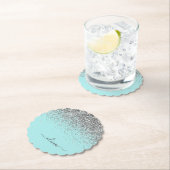 Aqua Blue Blauwgroen Silver Glitter Monogram Kartonnen Onderzetters (Insitu)