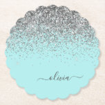 Aqua Blue Blauwgroen Silver Glitter Monogram Kartonnen Onderzetters<br><div class="desc">Aqua Blue - Blauwgroen en Zilver Sparkle Glitter Script Monogram Name Paper Onderzetters. Dit maakt het perfecte afstuderen,  de verjaardag,  de bruiloft,  het vrijgezellenfeest,  de verjaardag,  het baby shower of het bachelorette feest cadeau voor iemand die van glam luxe en chic stijlen houdt.</div>
