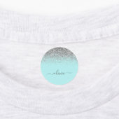 Aqua Blue Blauwgroen Silver Glitter Monogram Labels (Aangebracht)