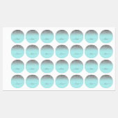 Aqua Blue Blauwgroen Silver Glitter Monogram Labels (Vel)