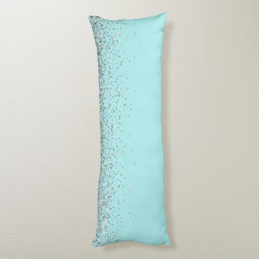 Aqua Blue - Blauwgroen Silver Glitter Monogram Lichaamskussen (Achterkant (Verticaal))