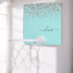 Aqua Blue Blauwgroen Silver Glitter Monogram Mini Basketbalbord<br><div class="desc">Aqua Blue - Blauwgroen en zilver Faux Folie Metallic Sparkle Glitter Monogram Name Mini Basketball Hoop. Dit maakt de perfecte liefhebbende 16 verjaardag,  bruiloft,  vrijgezellenfeest,  verjaardagsdag,  baby shower of vrijgezellenfeest voor iemand die van luxe glam en stijl houdt.</div>