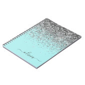 Aqua Blue Blauwgroen Silver Glitter Monogram Notitieboek (Linkerzijde)