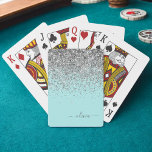 Aqua Blue Blauwgroen Silver Glitter Monogram Pokerkaarten<br><div class="desc">Aqua Blue - Blauwgroen en Zilveren Sparkle Glitter Script Monogram Naam die Kaarten speelt. Dit maakt de perfecte liefhebbende 16 verjaardag,  bruiloft,  vrijgezellenfeest,  verjaardagsdag,  baby shower of vrijgezellenfeest voor iemand die van luxe glam en stijl houdt.</div>