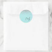 Aqua Blue Blauwgroen Silver Glitter Monogram Ronde Sticker (Tas)