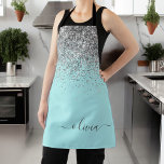 Aqua Blue Blauwgroen Silver Glitter Monogram Schort<br><div class="desc">Aqua Blue - Blauwgroen en Zilver Sparkle Glitter Borhed Metal Monogram Name Apron. Dit maakt de perfecte liefhebbende 16 verjaardag,  bruiloft,  vrijgezellenfeest,  verjaardagsdag,  baby shower of vrijgezellenfeest voor iemand die van luxe glam en stijl houdt.</div>