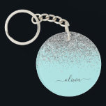 Aqua Blue Blauwgroen Silver Glitter Monogram Sleutelhanger<br><div class="desc">Aqua Blue - Blauwgroen en Zilver Sparkle Glitter Script Monogram Name Sleutelhanger. Dit maakt de perfecte liefhebbende 16 verjaardag,  bruiloft,  vrijgezellenfeest,  verjaardagsdag,  baby shower of vrijgezellenfeest voor iemand die van luxe glam en stijl houdt.</div>