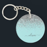 Aqua Blue Blauwgroen Silver Glitter Monogram Sleutelhanger<br><div class="desc">Aqua Blue - Blauwgroen en Zilver Sparkle Glitter Script Monogram Name Sleutelhanger. Dit maakt de perfecte liefhebbende 16 verjaardag,  bruiloft,  vrijgezellenfeest,  verjaardagsdag,  baby shower of vrijgezellenfeest voor iemand die van luxe glam en stijl houdt.</div>