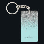 Aqua Blue Blauwgroen Silver Glitter Monogram Sleutelhanger<br><div class="desc">Aqua Blue - Blauwgroen en Zilver Sparkle Glitter Script Monogram Name Sleutelhanger. Dit maakt de perfecte liefhebbende 16 verjaardag,  bruiloft,  vrijgezellenfeest,  verjaardagsdag,  baby shower of vrijgezellenfeest voor iemand die van luxe glam en stijl houdt.</div>