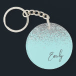 Aqua Blue Blauwgroen Silver Glitter Monogram Sleutelhanger<br><div class="desc">Aqua Blue Blauwgroen Silver Glitter Monogram Name Sleutelhanger. Dit maakt de perfecte liefhebbende 16 verjaardag,  bruiloft,  vrijgezellenfeest,  verjaardagsdag,  baby shower of vrijgezellenfeest voor iemand die van luxe glam en stijl houdt.</div>