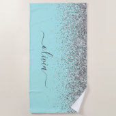 Aqua Blue Blauwgroen Silver Glitter Monogram Strandlaken (Voorkant)