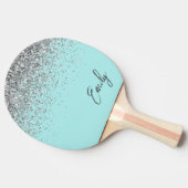Aqua Blue Blauwgroen Silver Glitter Monogram Tafeltennisbatje (Zijkant)