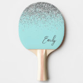 Aqua Blue Blauwgroen Silver Glitter Monogram Tafeltennisbatje (Voorkant)