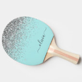 Aqua Blue Blauwgroen Silver Glitter Monogram Tafeltennisbatje (Zijkant)