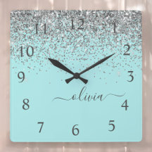 Aqua Blue Blauwgroen Silver Glitter Monogram